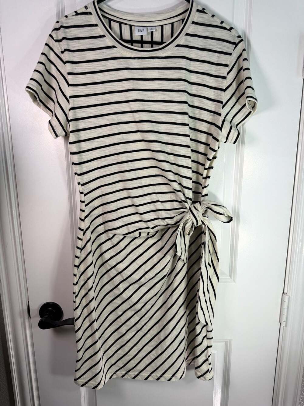Gap Women's Black and White Striped Short Sleeve Tie-Front T-Shirt Dress Size M